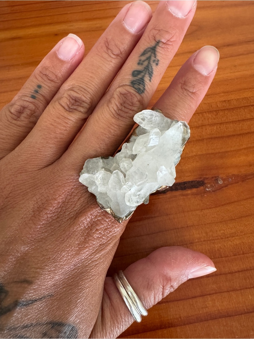 Electro-plated Natural Clear Quartz Crystal Ring